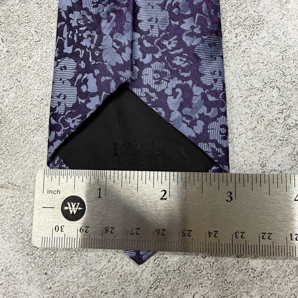 HUGO BOSS Silk Tie Mens One Size Purple Floral Pointed‎ Made In Italy Necktie